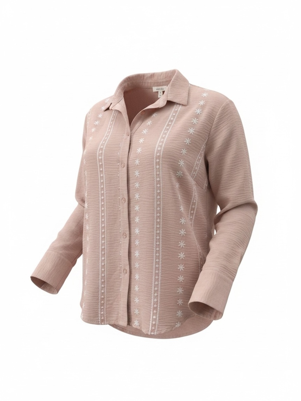 Como Blu Pink Embroidered Button Down Blouse Size M Cottagecore